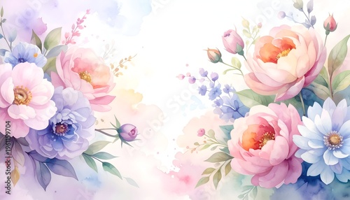 Soft watercolor floral arrangement with pastel hues, capturing the essence of spring