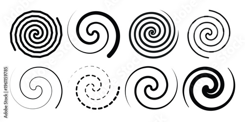 Collection of black and white spiral designs