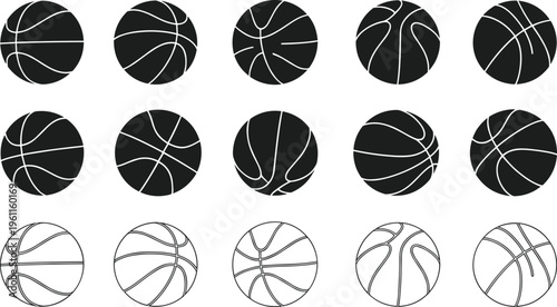 Basketball puzzle illustration with unique line designs, pattern recognition game, cognitive exercise vector icon isolated on white background