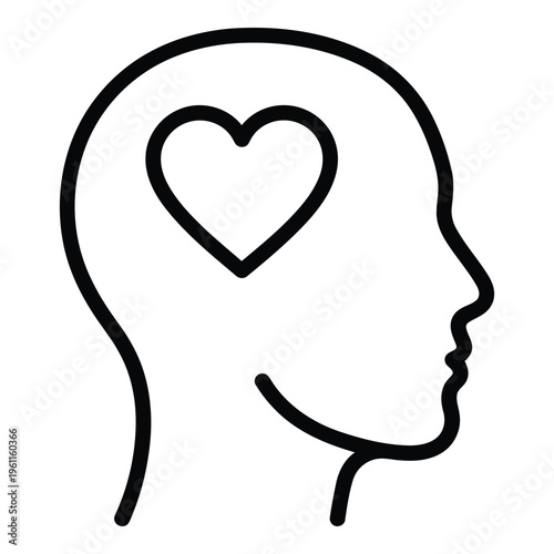 Heart in a human head outline.