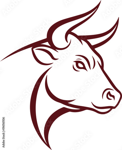 A stylized illustration of a bull's head in profile view