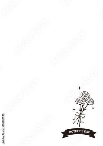 母の日のシンプルな背景イラスト　ワンポイントロゴ
カーネーションの花束のイラスト　モノクロ