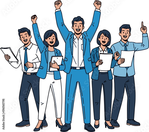 Diverse group of business professionals celebrating success together