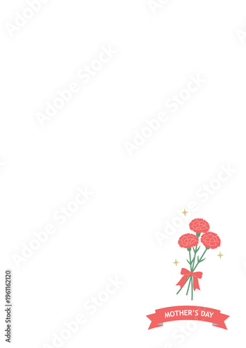 母の日のシンプルな背景イラスト　ワンポイントロゴ
カーネーションの花束のイラスト　モノクロ