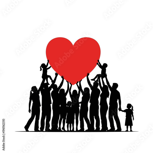 Diverse group of people holding heart.
