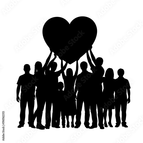 Diverse group of people holding heart.