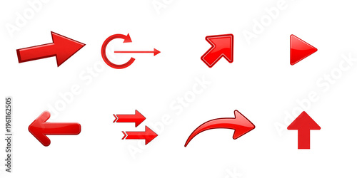 Red 3 d arrows in different directions isolated on a transparent background