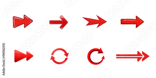 Red neon arrows and symbols on isolated on a transparent background