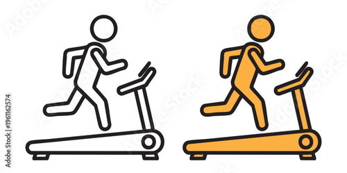 Person running on treadmill icon set, workout fitness exercise and cardio training concept, health club