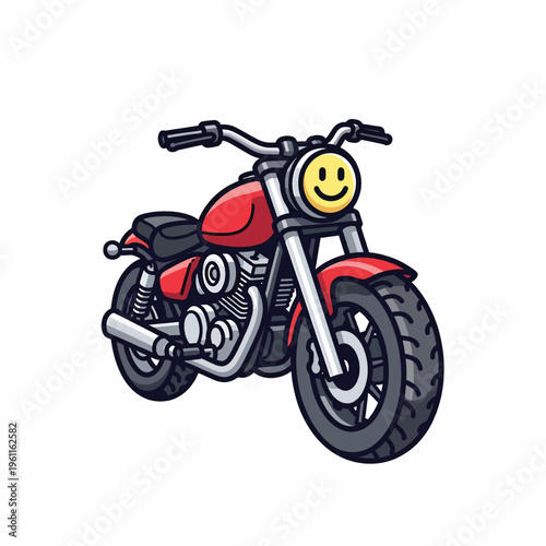 Red motorcycle with smiley face 1.