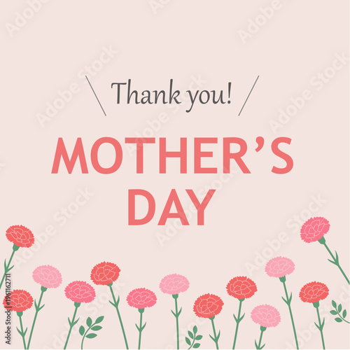 母の日のバナーイラスト　母の日素材　ピンクと赤のカーネーションの背景　ロゴ