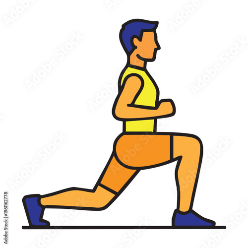 Lunge exercise icon - man performing static lunge, fitness and sports training