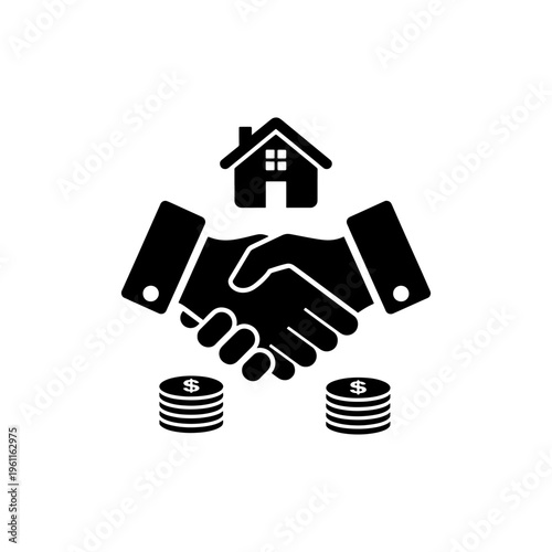 A symbolic image of a handshake representing a home purchase deal with coins in silhouette