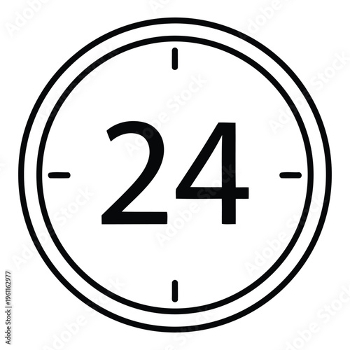 Large black clock with 24 hours.