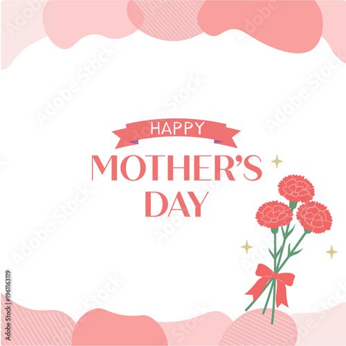 母の日のバナー背景　母の日素材　カーネーションの花束のイラスト　シンプルでかわいい　　