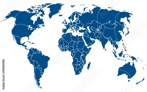 Blue curved World map contours on white background. Made for world news and articles. Vector illustration. icon
