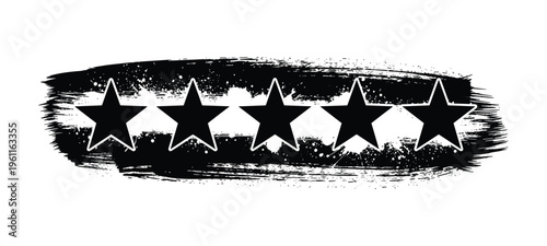 Five stars vector rating system with brush stroke background excellent review.