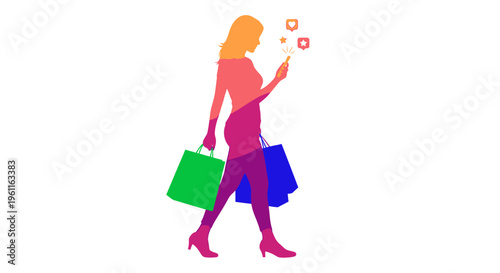 Woman enjoying shopping experience with social media feedback