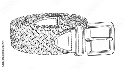 Braided leather belt with buckle for fashion accessory vector illustration.