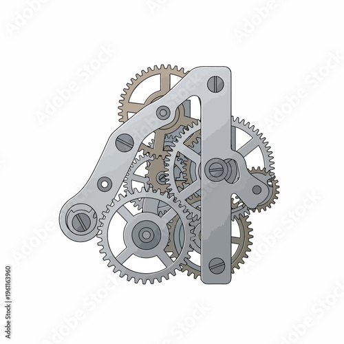 Interlocking Metal Gears Mechanism Closeup.