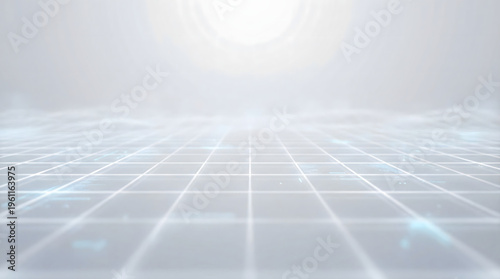 Abstract Digital Grid Landscape with Glowing Light and Particles