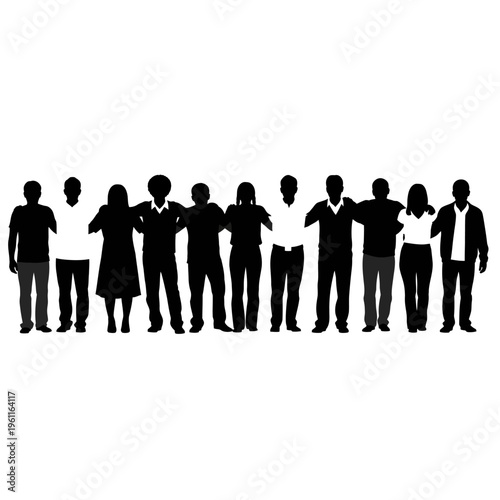 Group of people standing together silhouettes.