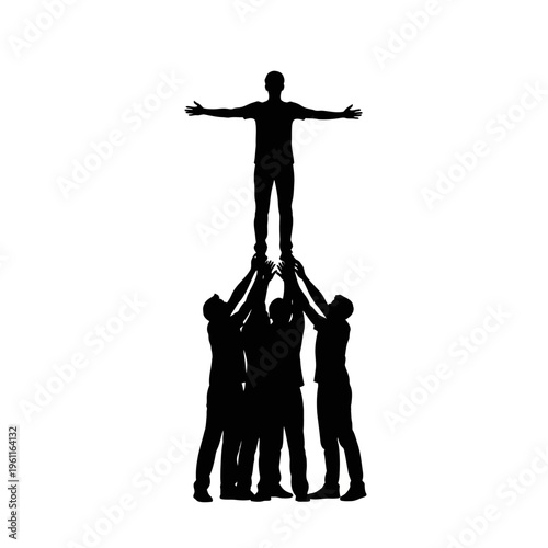 Group of people supporting one person.