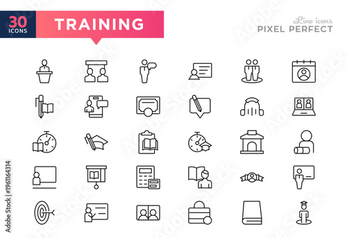 Training line icon set. coaching, education, mentorship, skill development, personal growth, business, goal, support icon collection. Vector icon pack