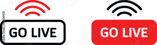 Go live button with radio waves icon vector outline illustration streaming online content