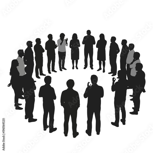 Group of people standing in circle.