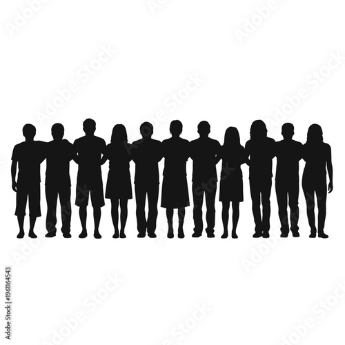 Group of people standing together silhouette.