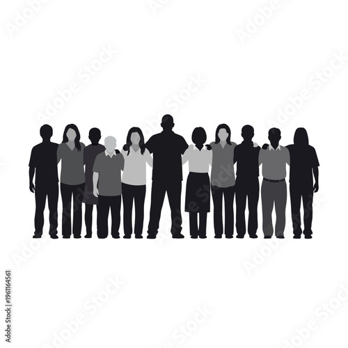 Group of people standing together silhouettes.