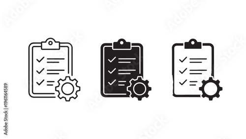 Clipboard checklist gear icons