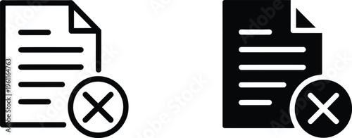 document icon with cancel symbol in outline and solid fill versions