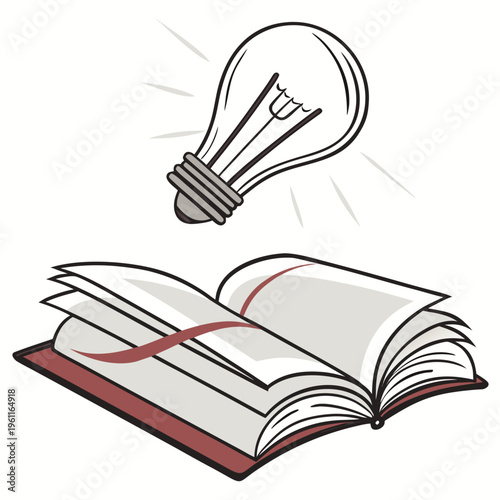 A light bulb and an open book on a representing ideas and knowledge