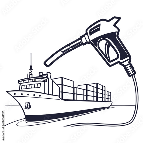 Vector illustration of a cargo ship being refueled with a large nozzle, for industrial and transportation concepts