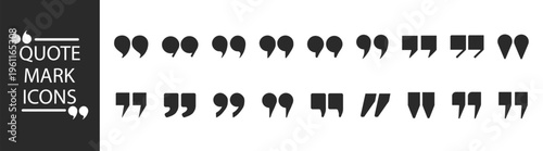 Quote punctuation glyph icons, black solid speech text symbols, typographic communication vector set for language writing content isolated on transparent background