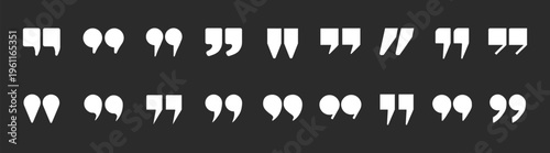 Quote marks black glyph icon set, solid speech text punctuation symbols, typographic communication vector collection for ui interface 