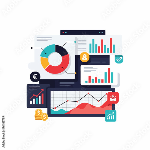 Business data analysis on screen.