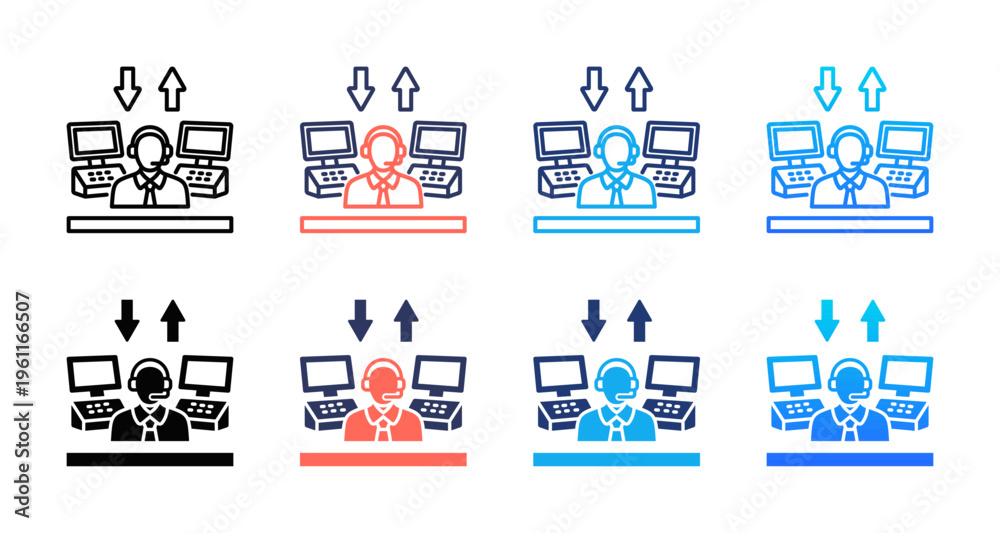 Fototapeta premium Dispatch Center icon sheet multiple style collection