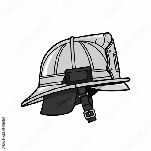 Firefighter helmet with chin strap.