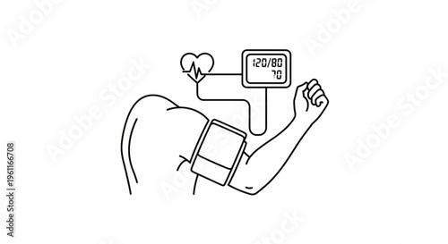 Person taking blood pressure with cuff and gauge showing 12080 health check