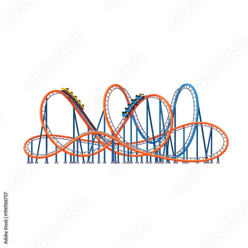 Colorful roller coaster amusement park ride.