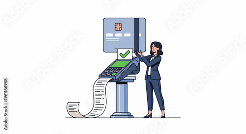 Woman with credit card transaction, receipt printing