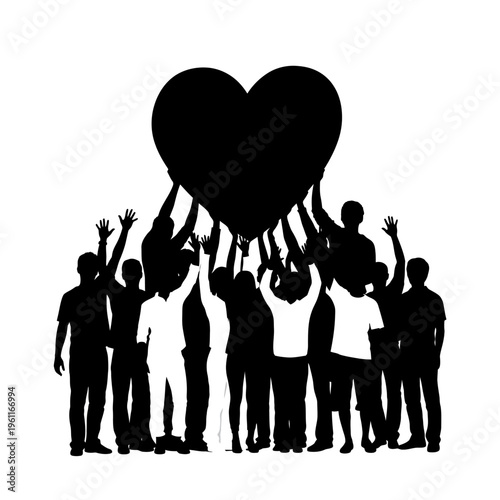 People Holding Big Heart Shape Together.