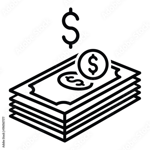 Stack of money with dollar sign.