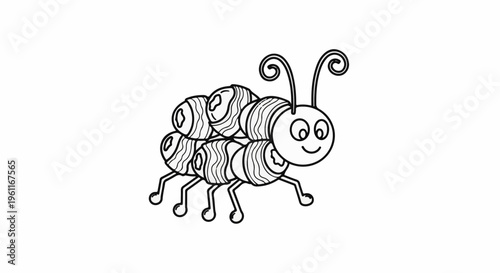 Whimsical cartoon caterpillar with segmented body and curly antennae
