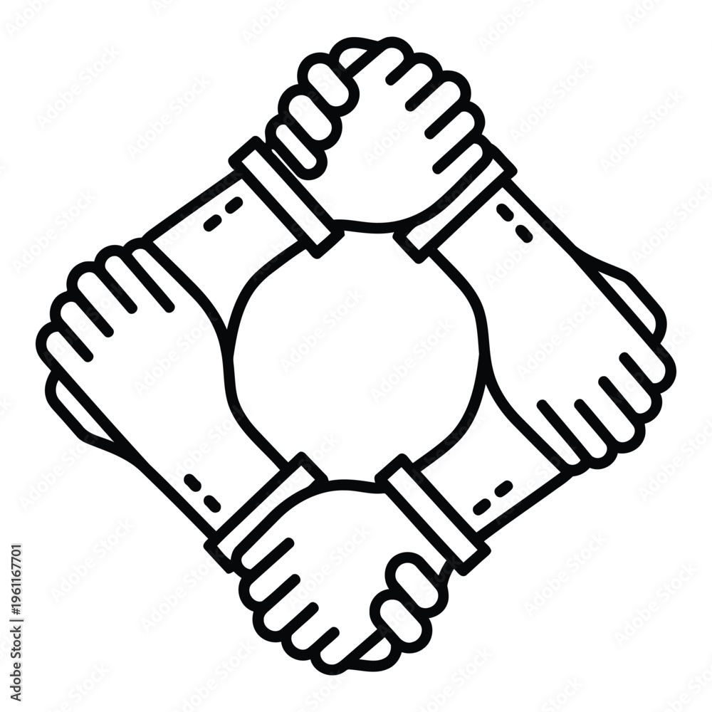 Obraz premium Three fists together in unity symbol.
