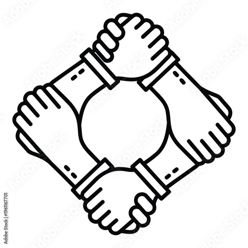 Three fists together in unity symbol.