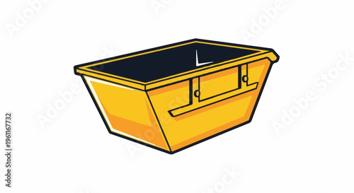 Yellow skip bin with dark interior, isolated on white